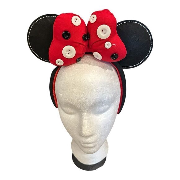 Disney Button Red and Black Mouse Ears Headband - Picture 1 of 11